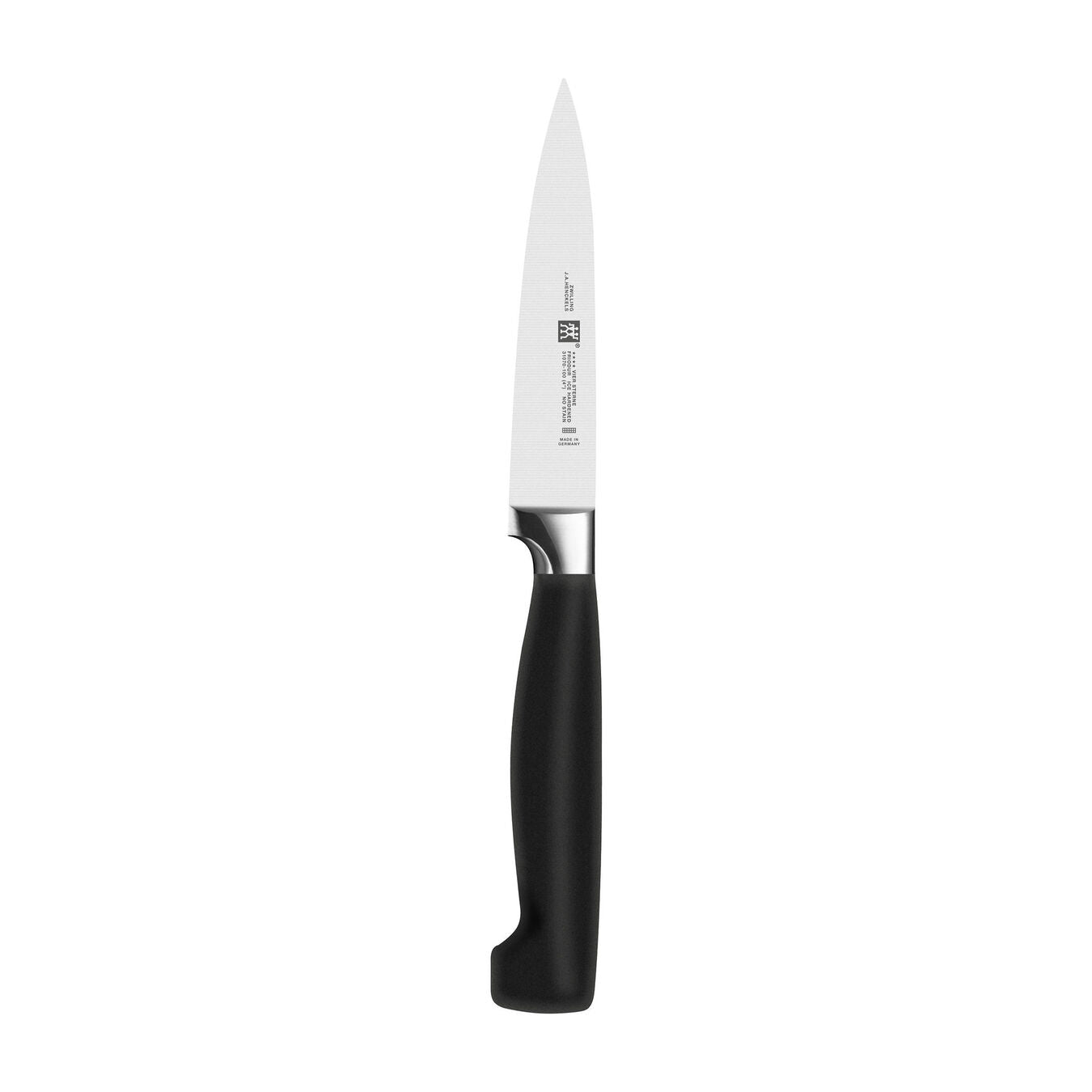 kitchen knife with black handle on white background