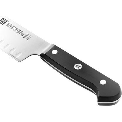 side view of Santoku Knife handle on white background
