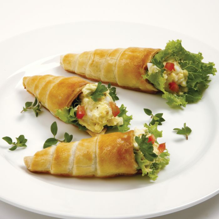 cream horns filled with greens and herbs cream.