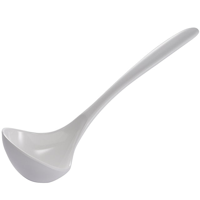 white mini melamine ladle on a white background