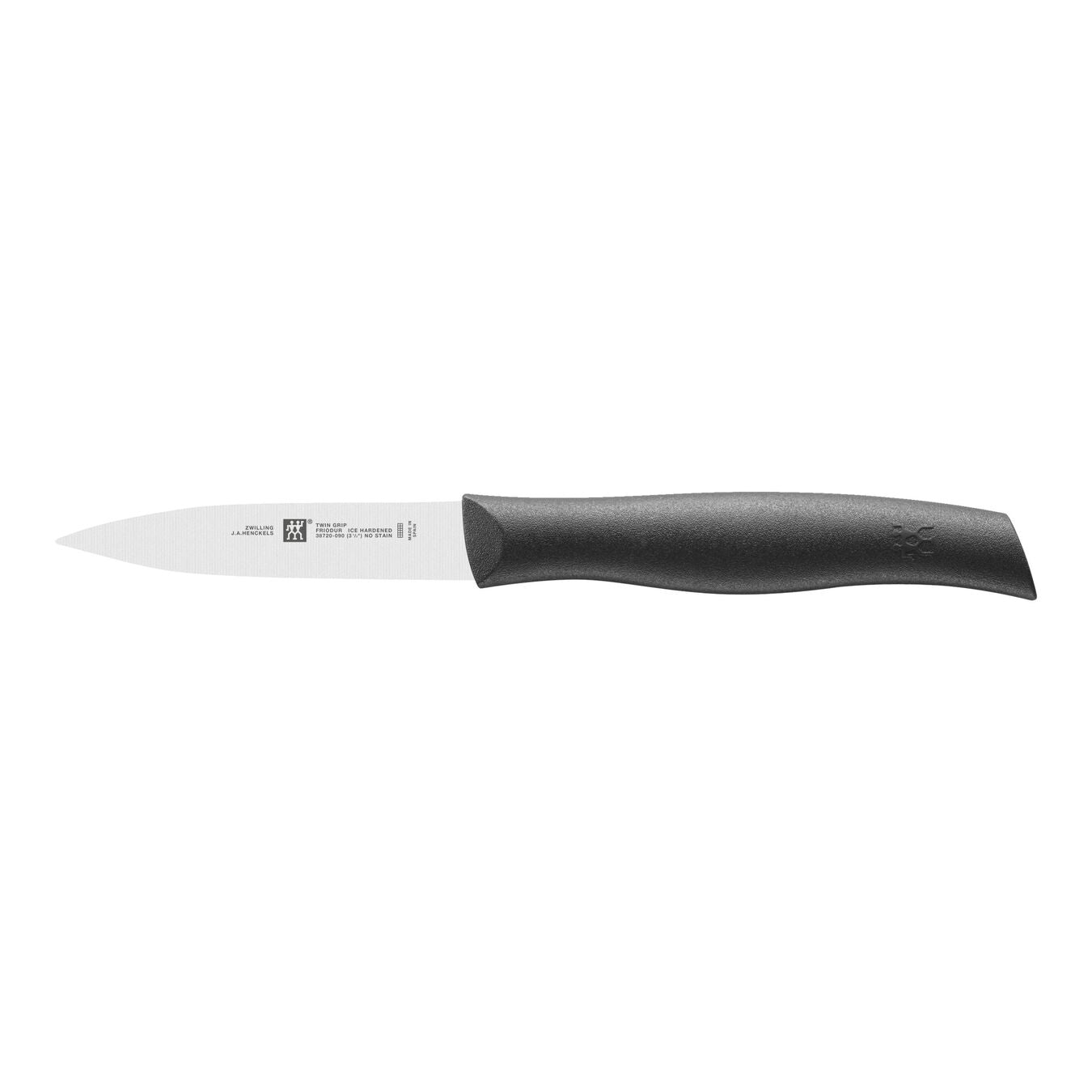 black handled knife on white background