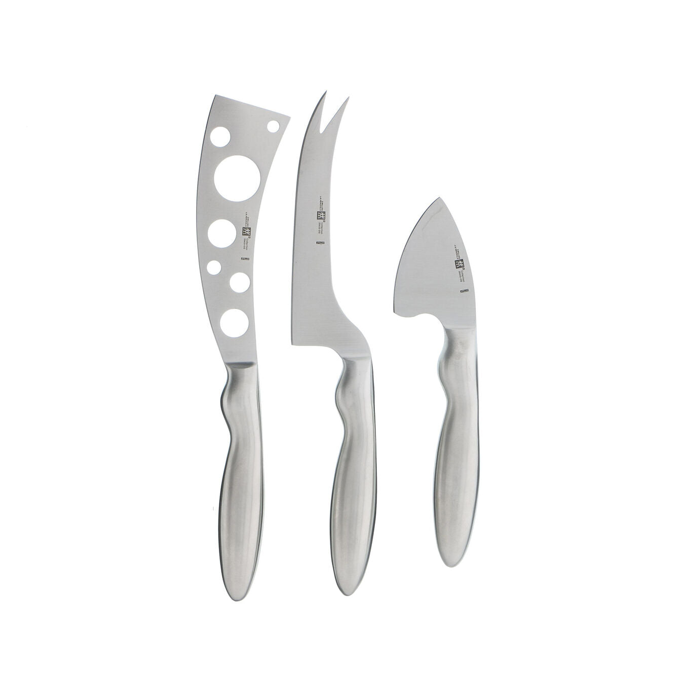 stainless steel cheese knife set on white background