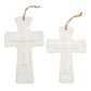 both styles of layered stoneware crosses on a white background