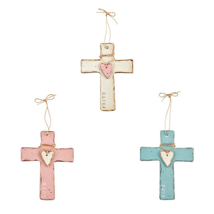all three colors of heart crosses on a white background
