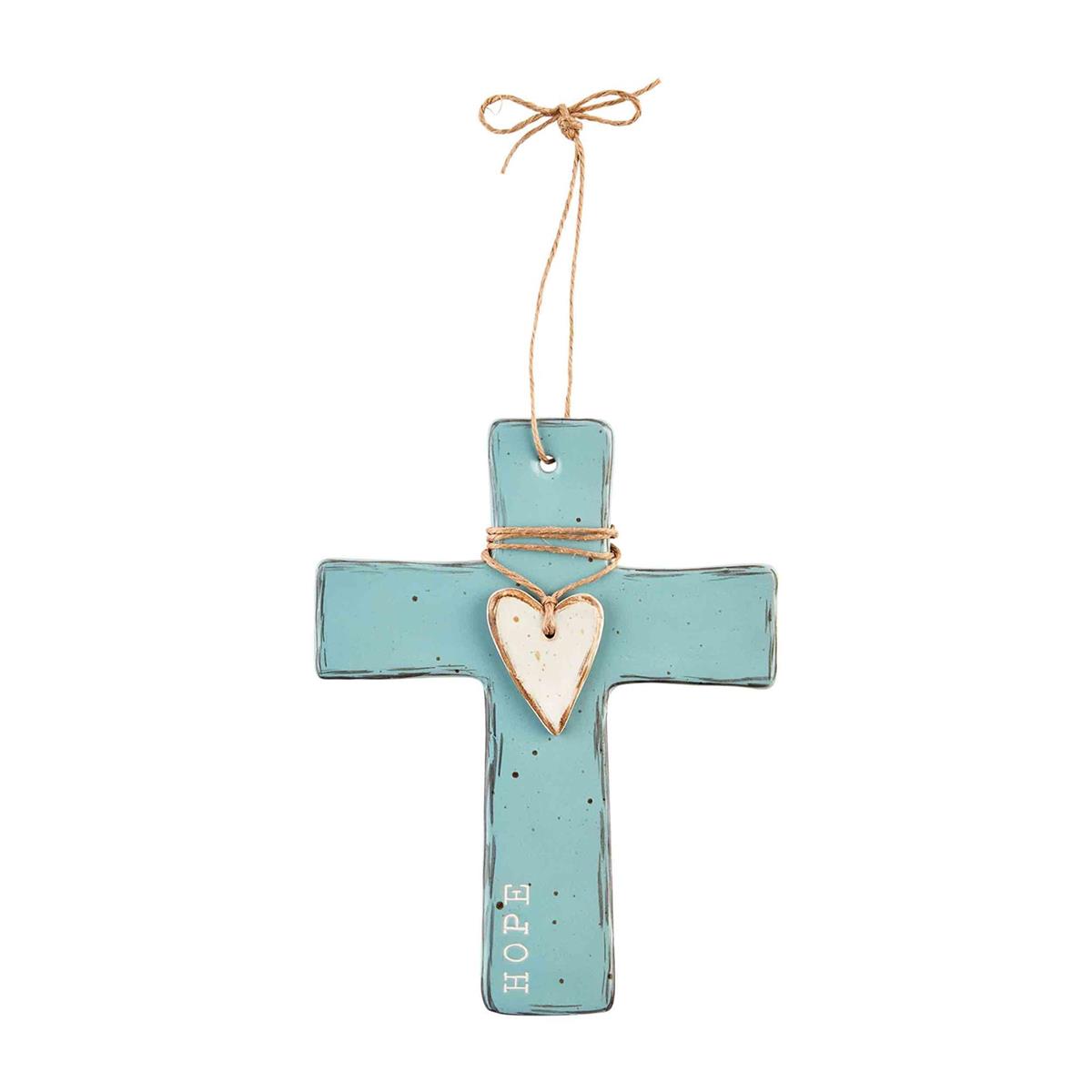 blue cross with white heart and "hope" along the side against a white background