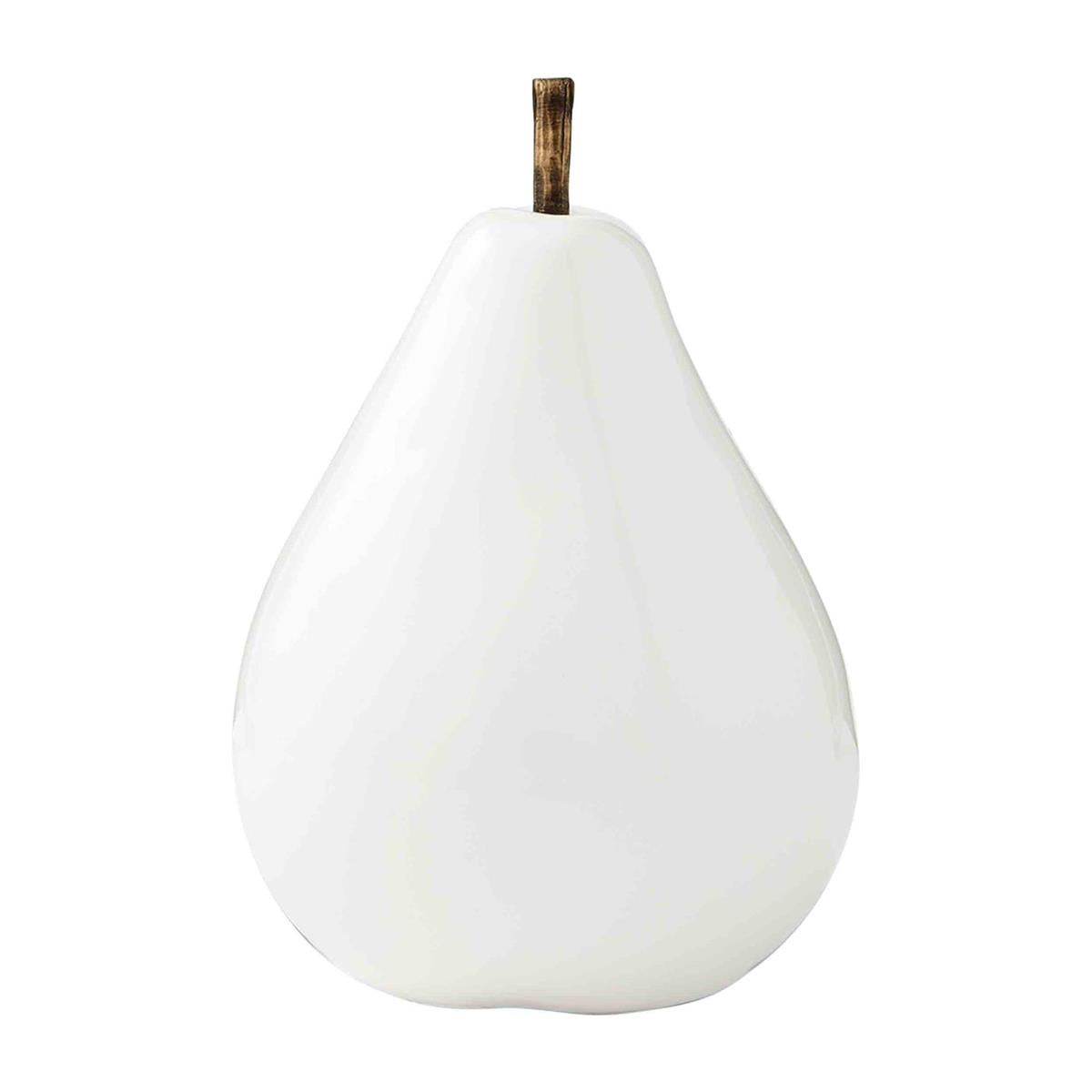 small white ceramic pear sitter on a white background