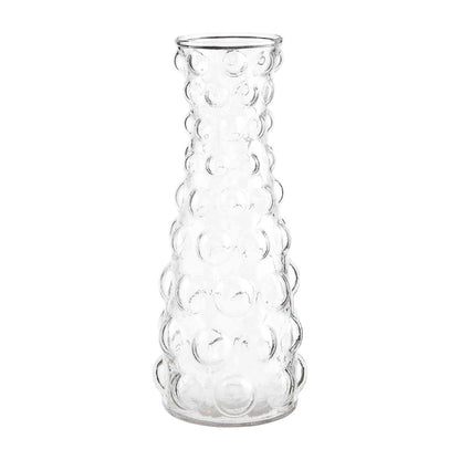 large hobnail glass vase against a white background