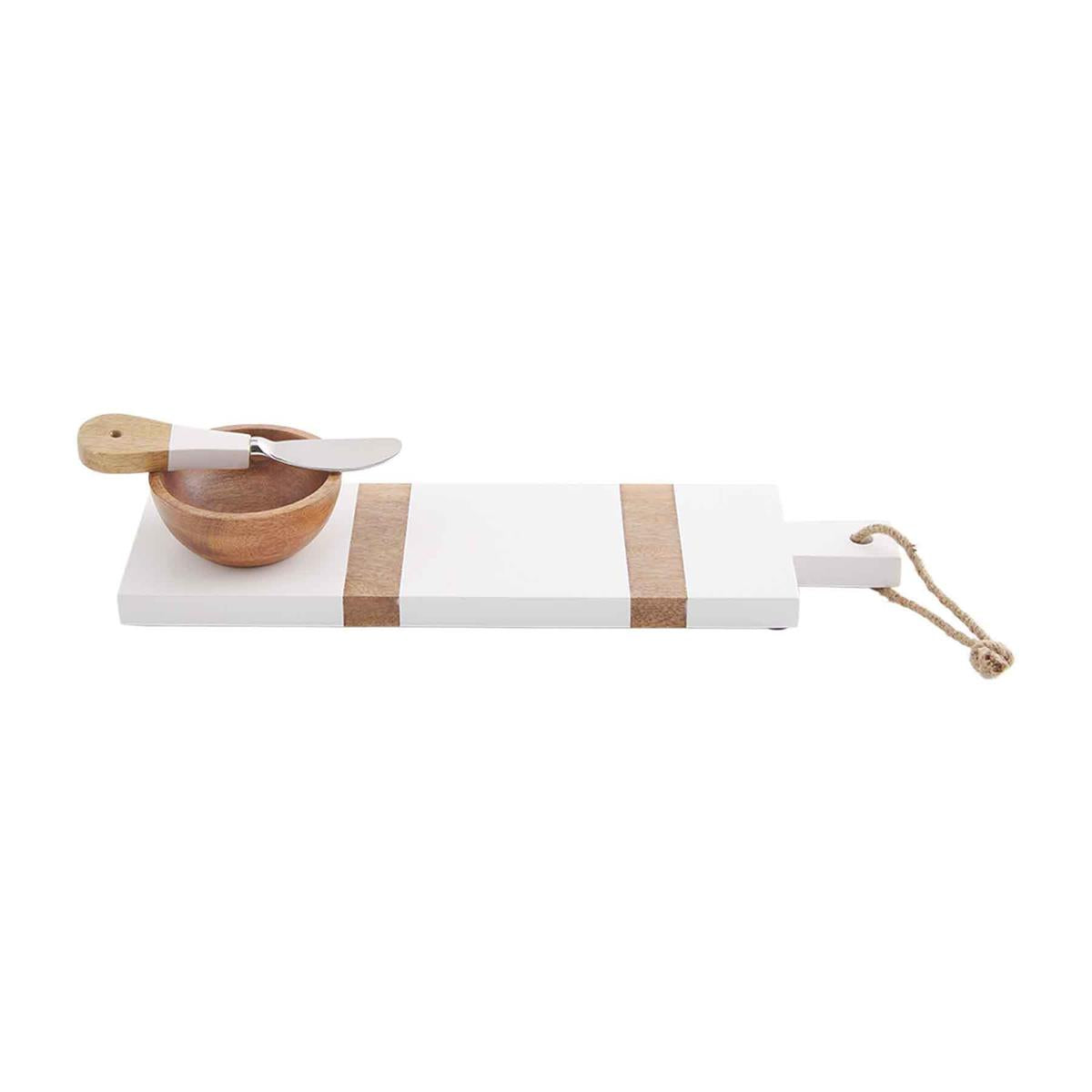 wood strap tray and dip set on a white background