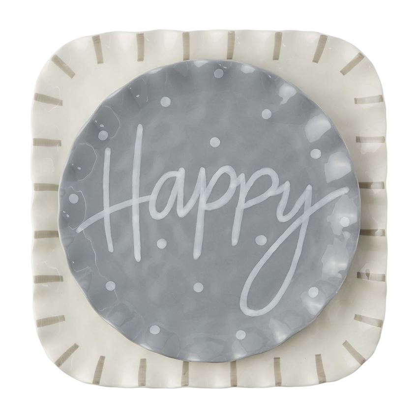 happy ruffle tray set on a white background