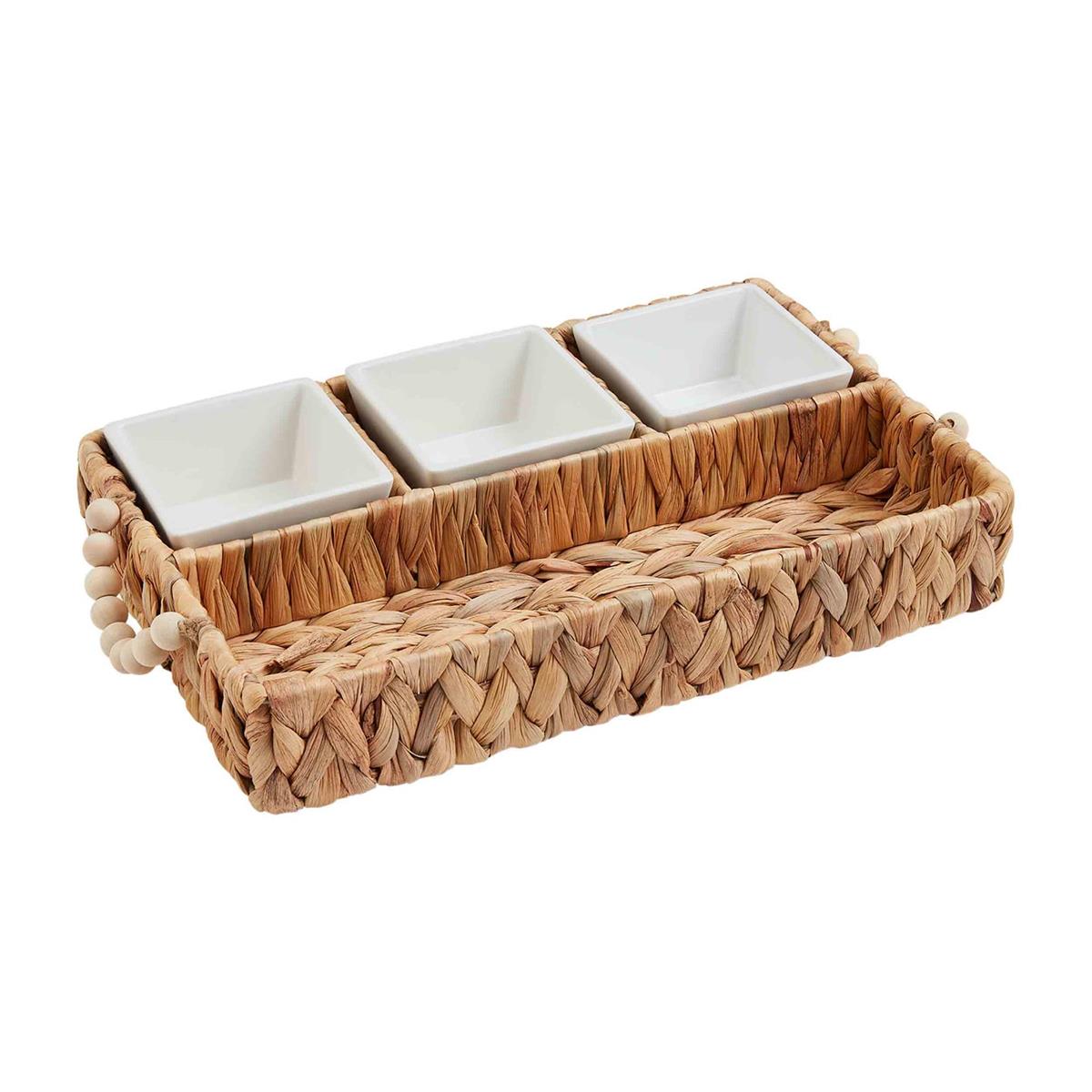 woven tray and dip cup set on a white background