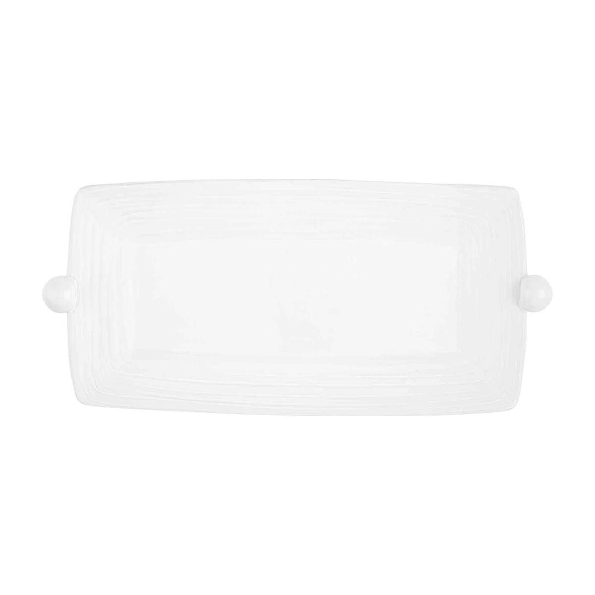 white rectangle bead handle platter on a white background