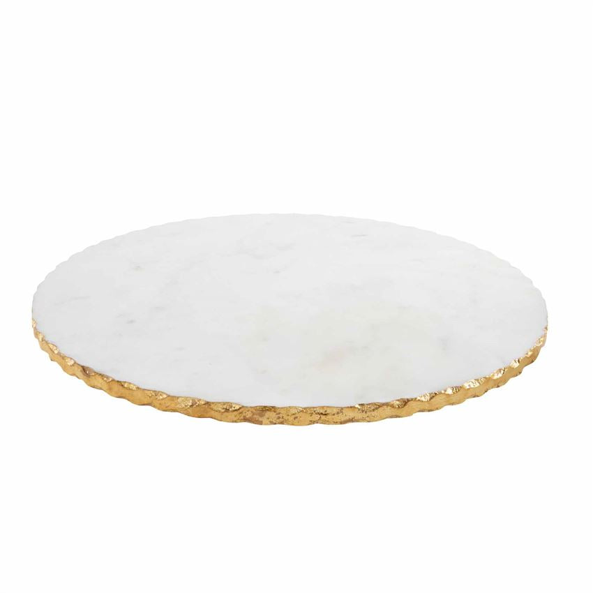 marble lazy susan is gold around the outside edge against a white background