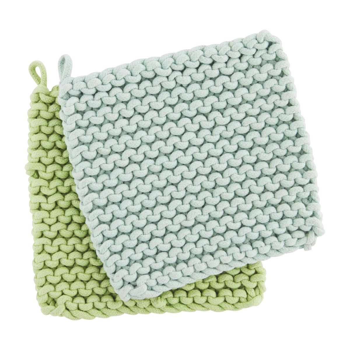 blue and green pastel pot holder set on a white background