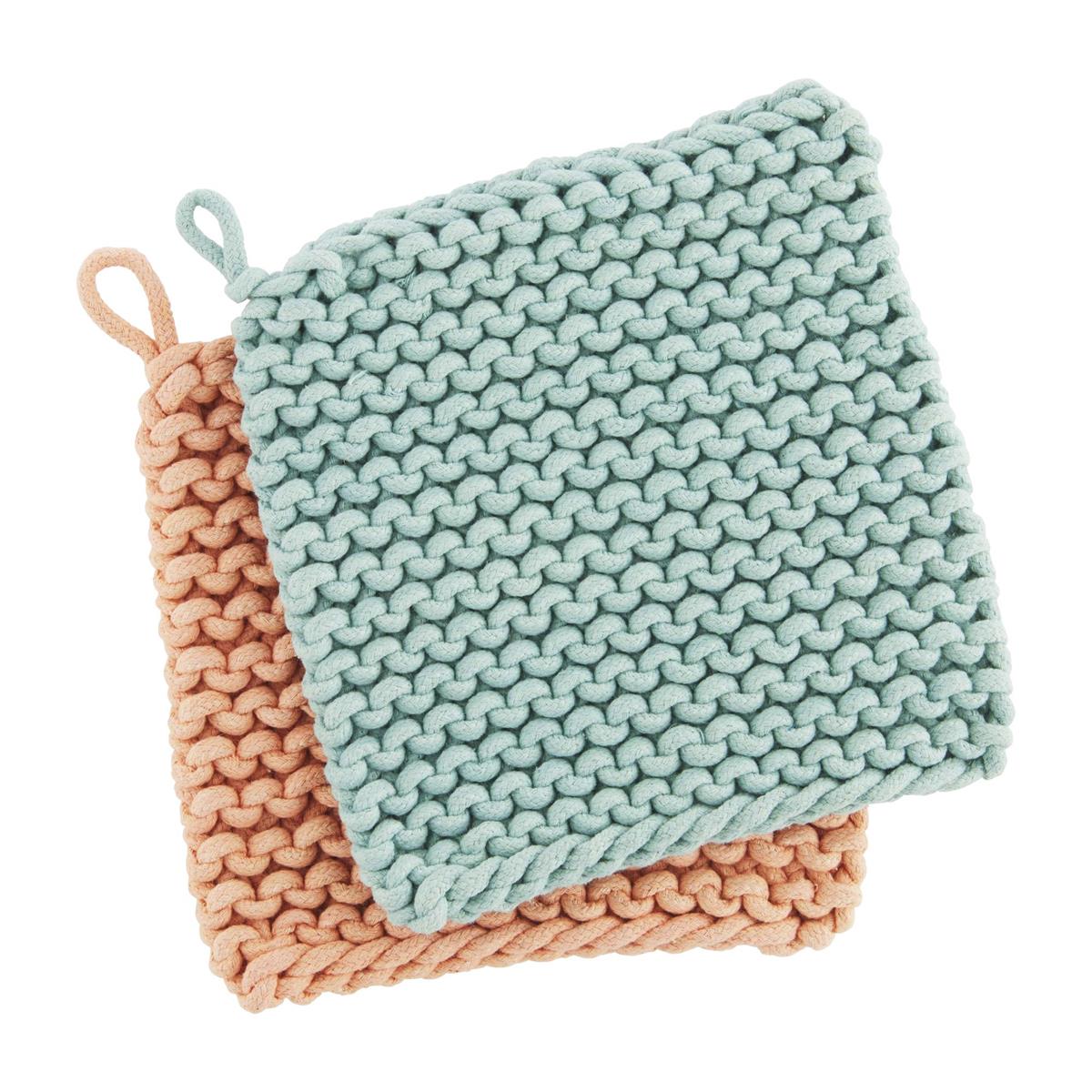blue and pink pastel pot holder set on a white background