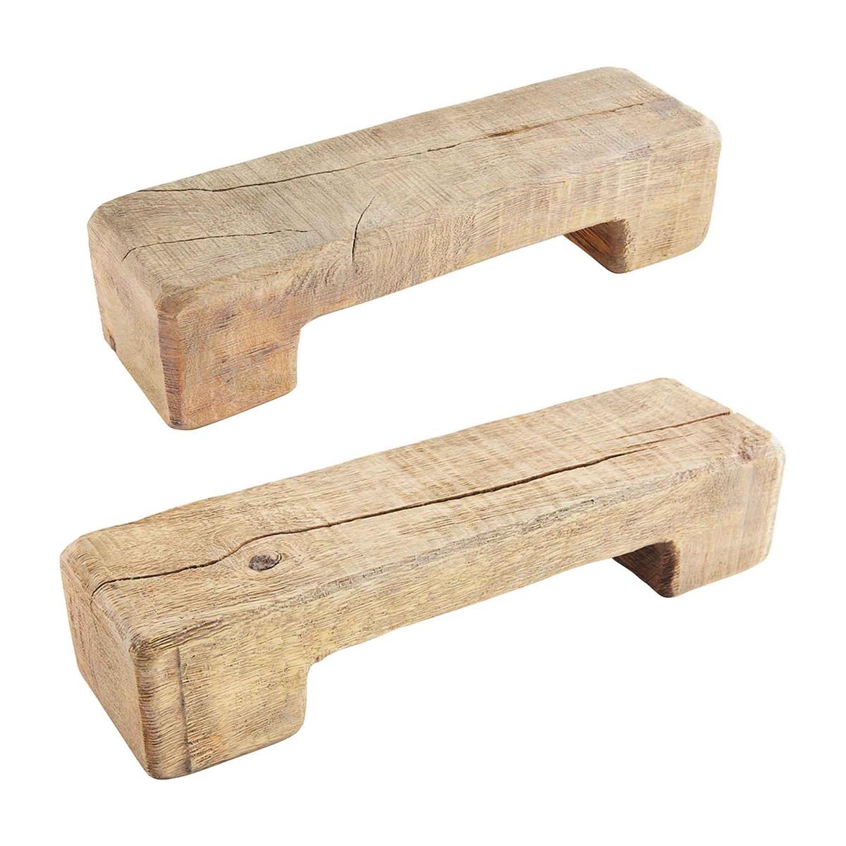 small and large reclaimed wooden risers on a white background