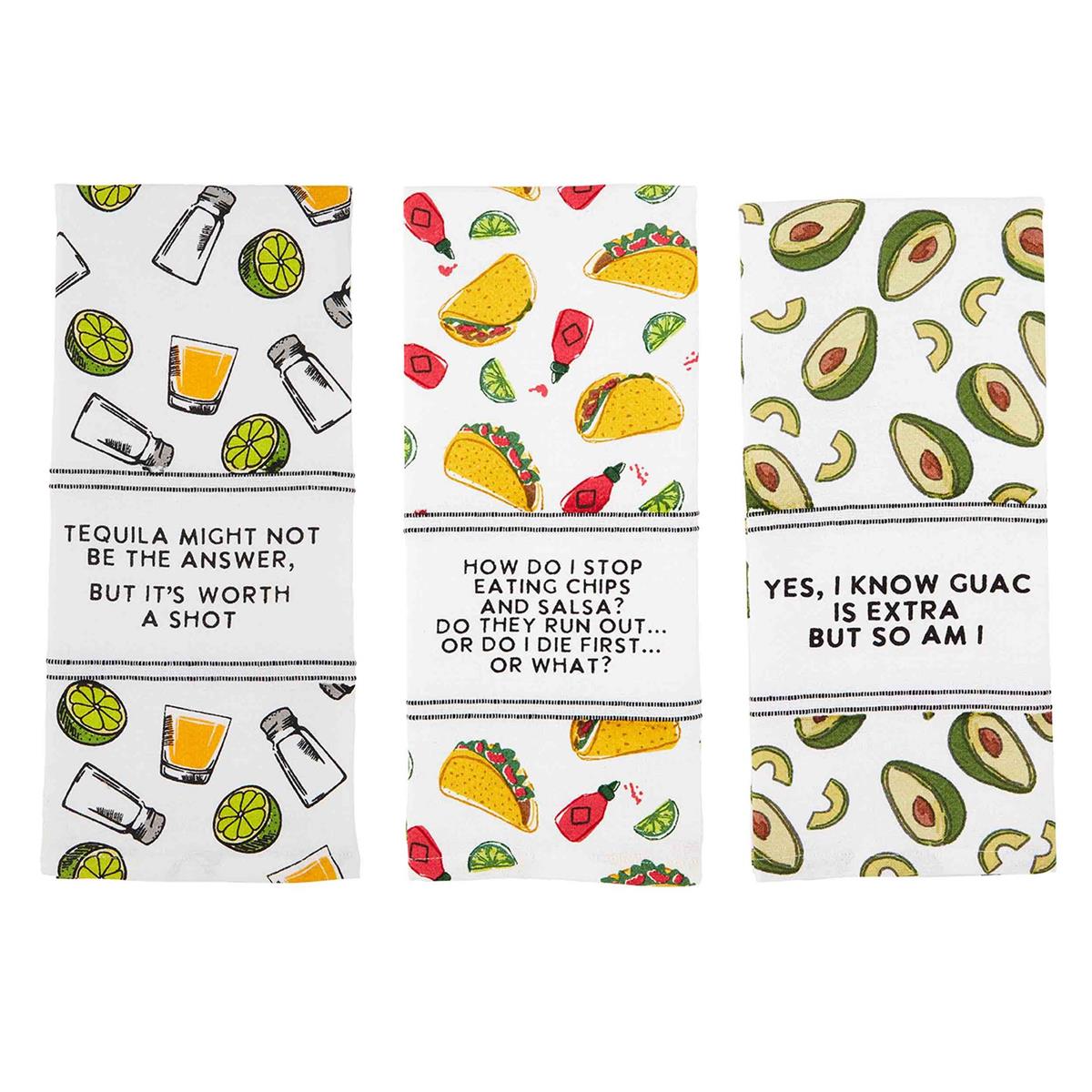 all three styles of fiesta towels on a white background