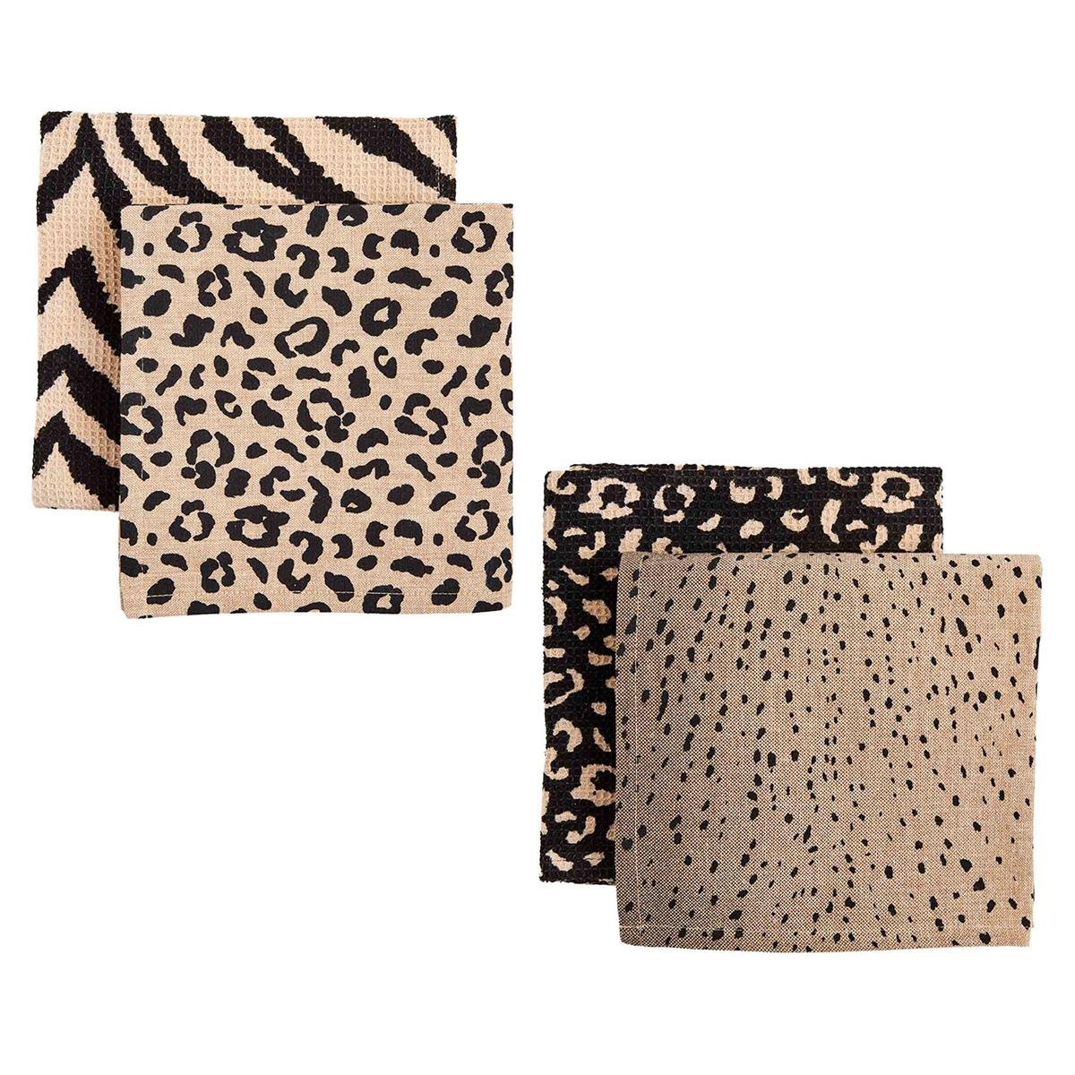 both set of animal print towels displayed on a white background