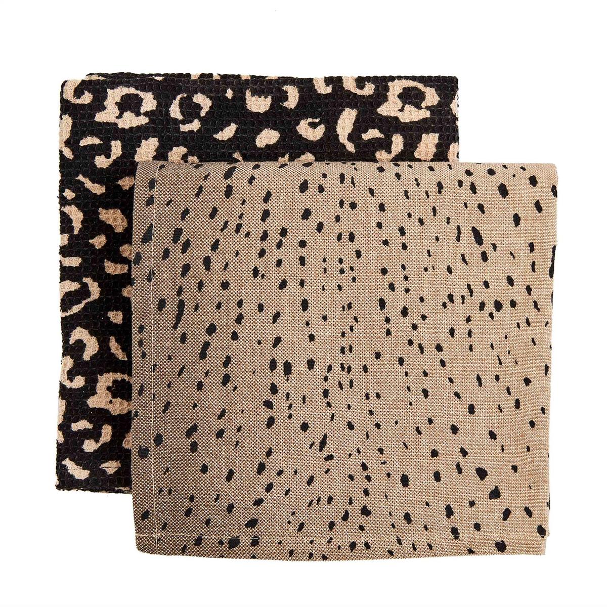 fawn animal print towels displayed on a white background