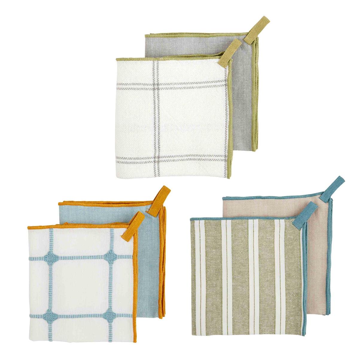 all three patterned sets of stitch edge towels displayed against a white background