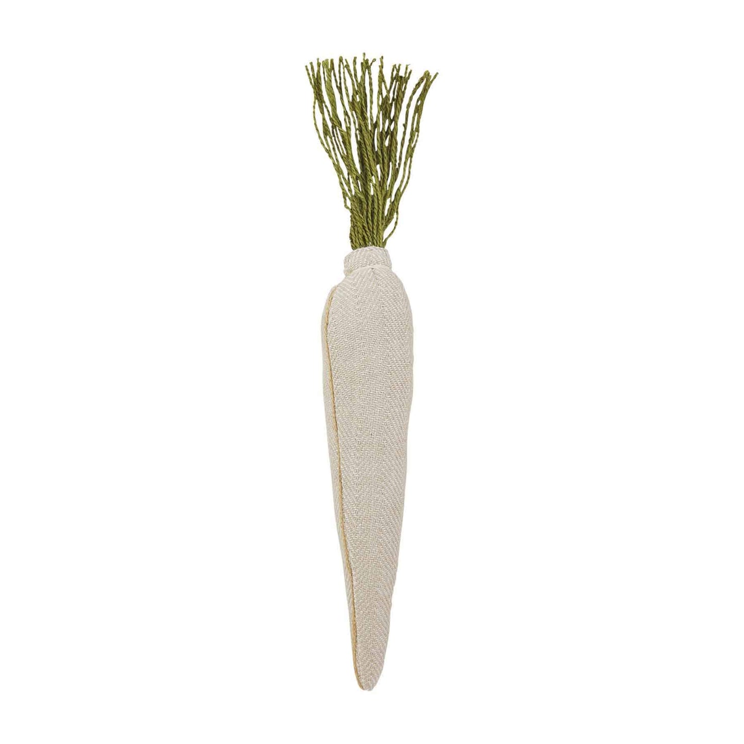 taupe  fabric carrot with green twine top.