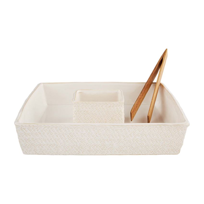 basket weave chip and dip set on a white background