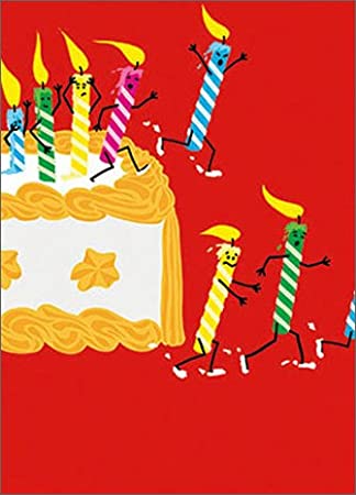 front of card is a drawing of birthday candles running off a birthday cake