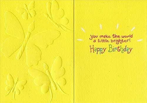inside of card is yellow with text "you make the world a littler brighter happy birthday"