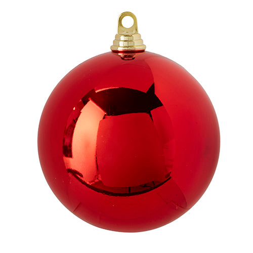 large red ball ornament with shiny luster.