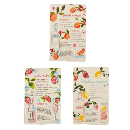 all three drink recipe towels on a white background