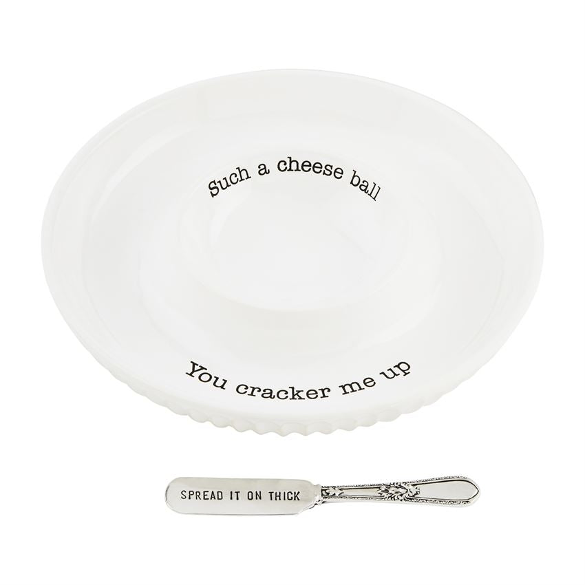 cheese ball dish set on a white background