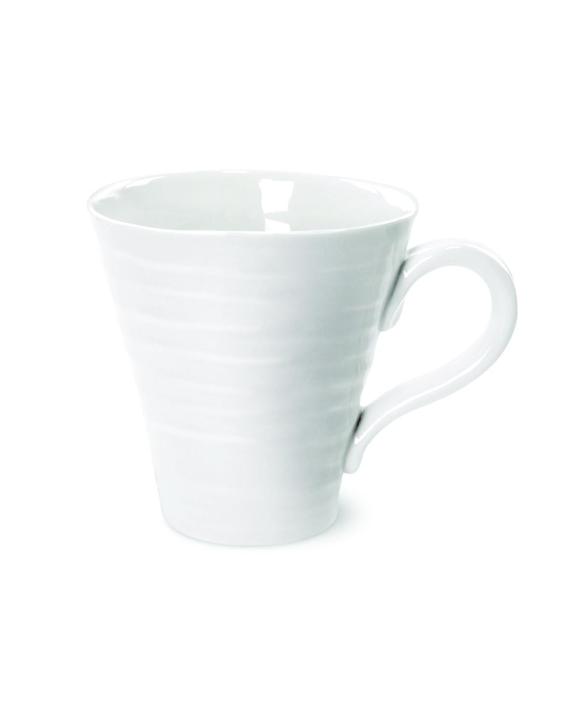 mug with curved handle.