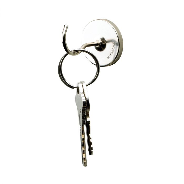 a magnetic hook with keys hanging on it against a white background