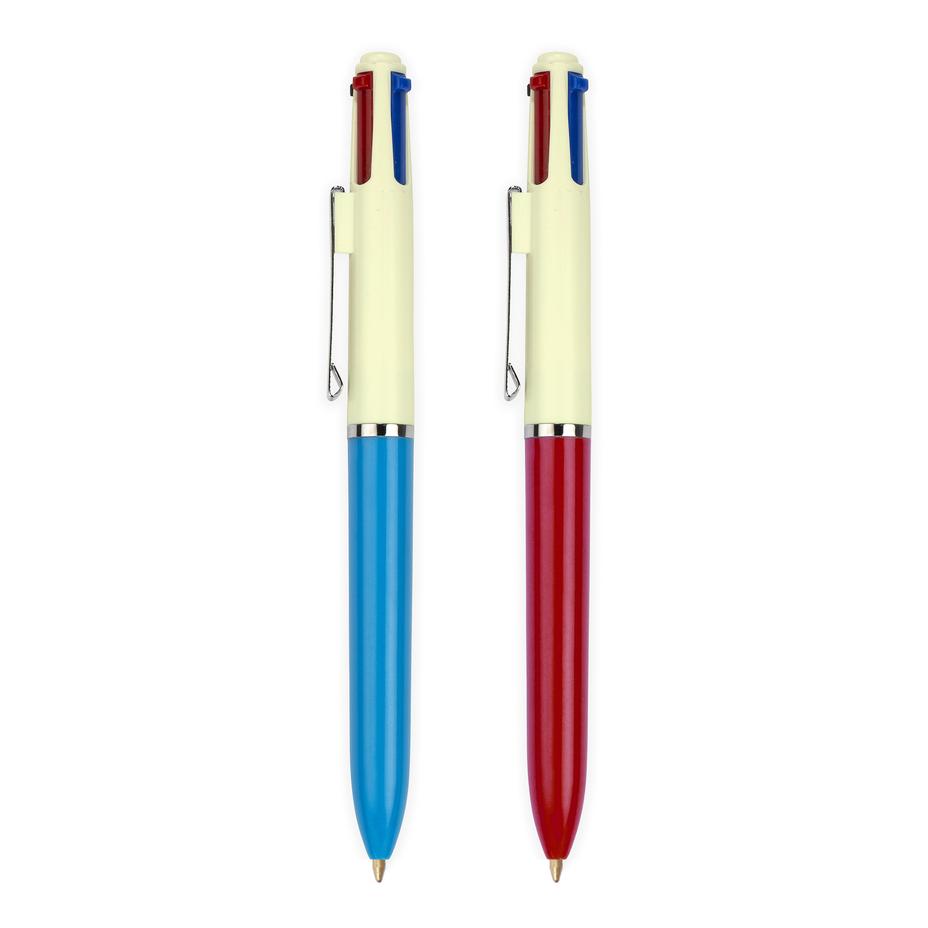 red and blue multi pen on a white background