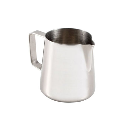 the stainless steel frothing pitcher on a white background