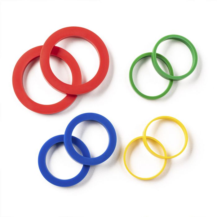 the set of four silicone rolling pin rings displayed on a white background