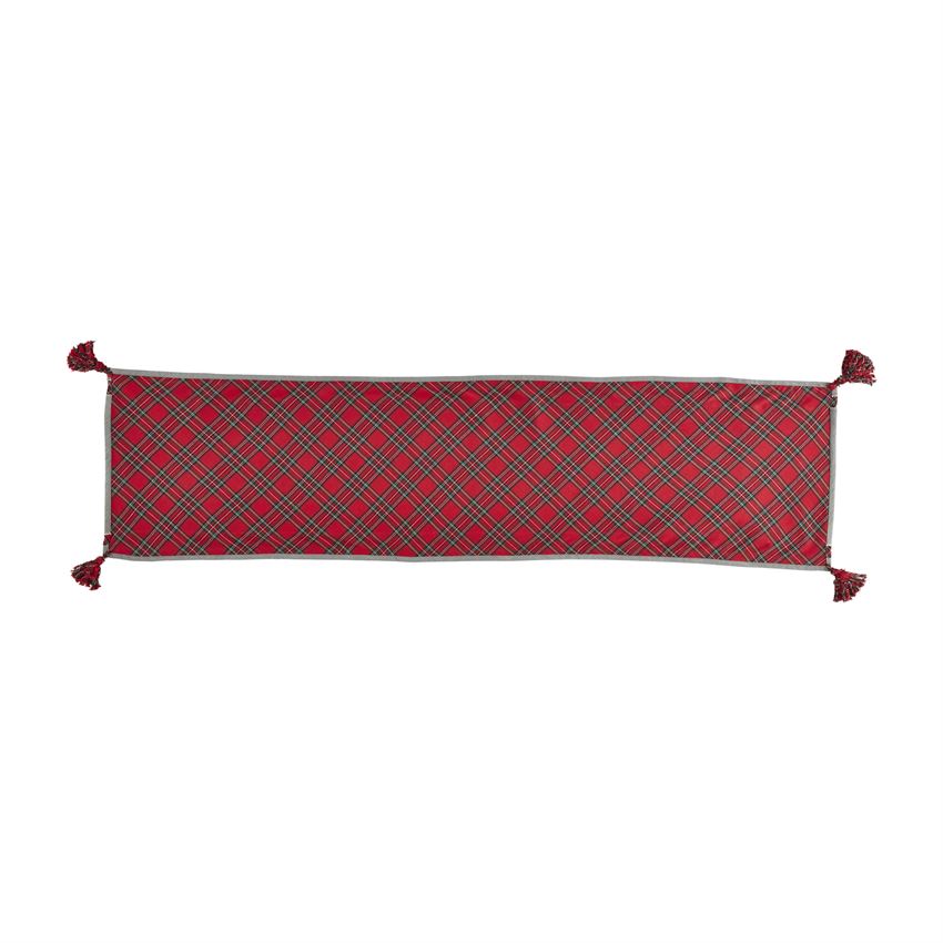 opposite plaid side of the reversible tartan table runner on a white background