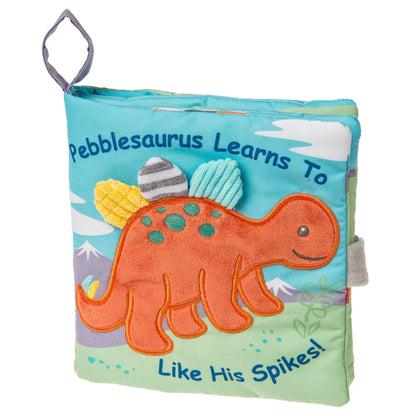 front cover of the soft book with a pebblesaurus and title on a white background