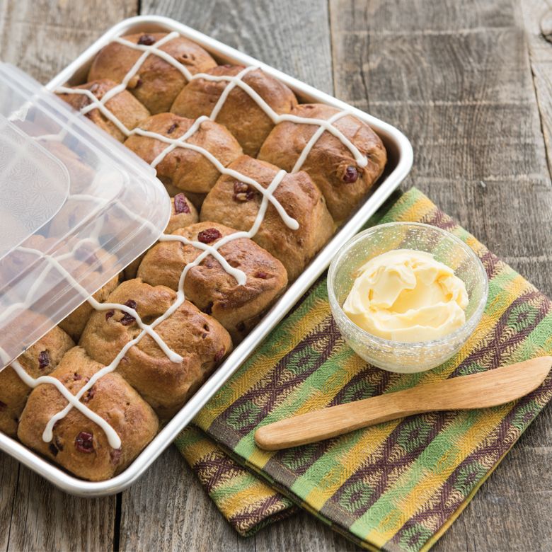 quarter sheet pan filled with biscuits.