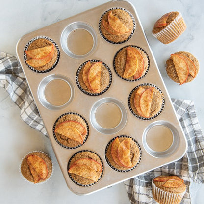 top view of muffin pan with muffins in it.