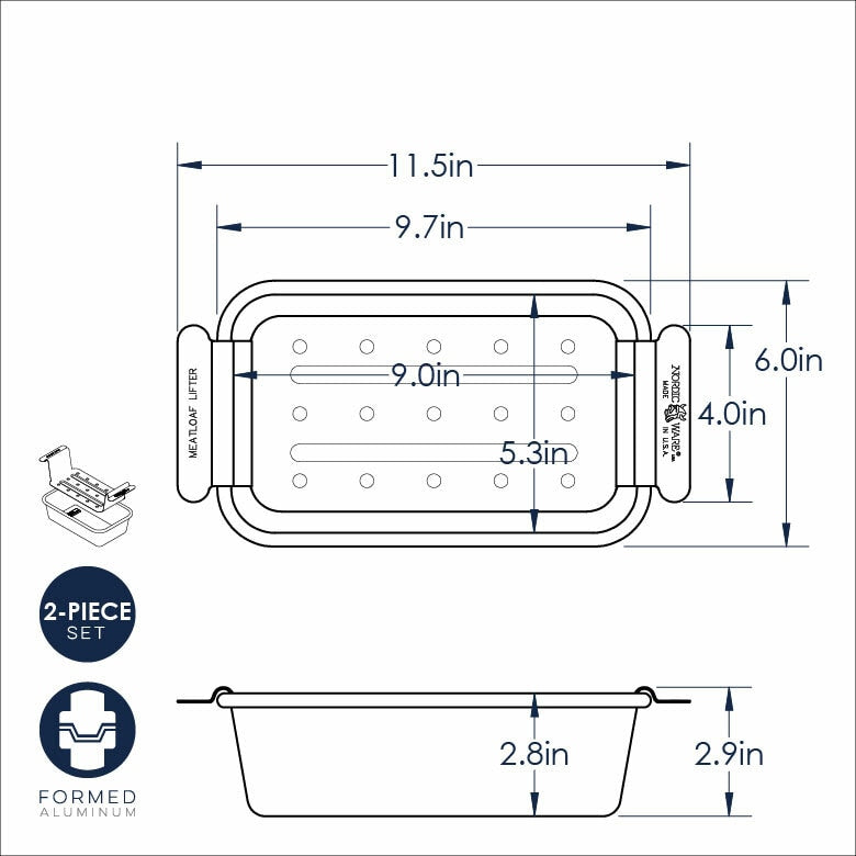 drawing of meat loaf pan with measurements,