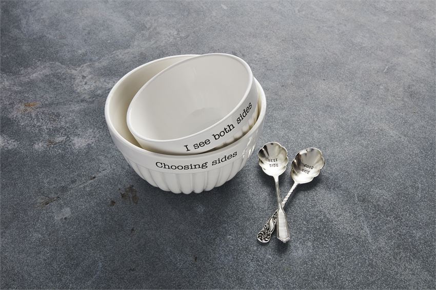 circa side bowl set displayed next to spoons on a gray surface with text i see both sides and choosing sides