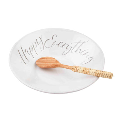 happy everything bowl and spoon set on a white background