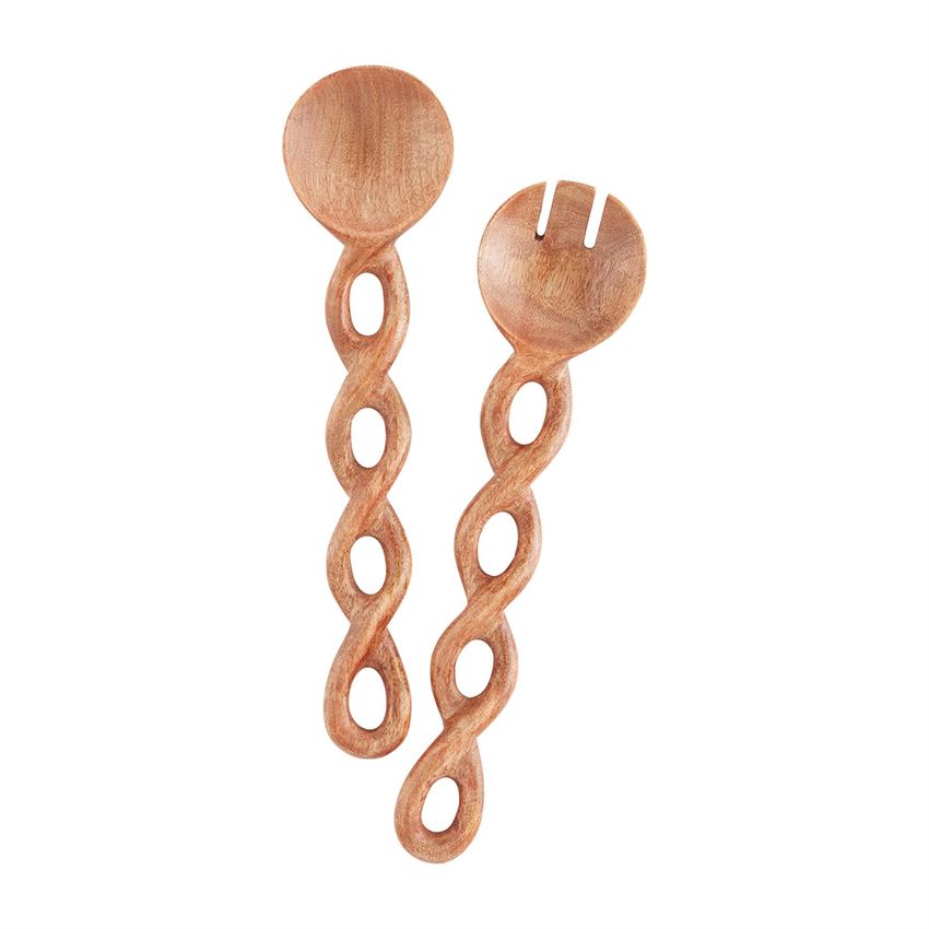 twisted wooden serving set on a white background