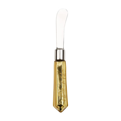 stainless steel spreader with gold mercury glass handle.