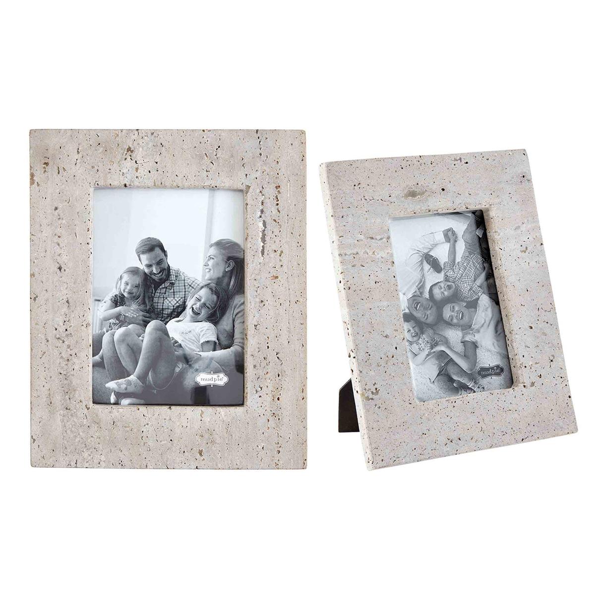 small and large gray travertine frames on a white background