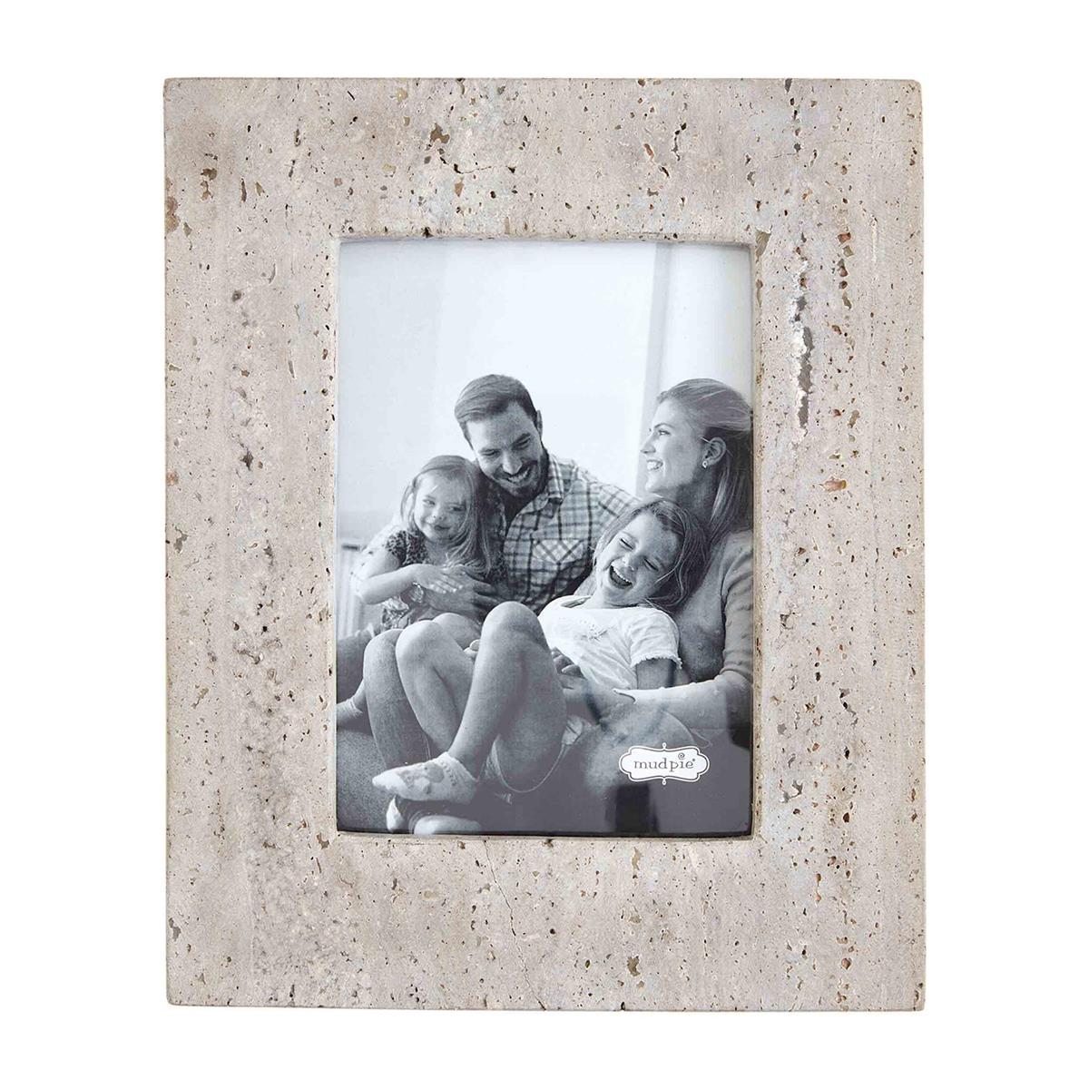 large gray travertine frame on a white background