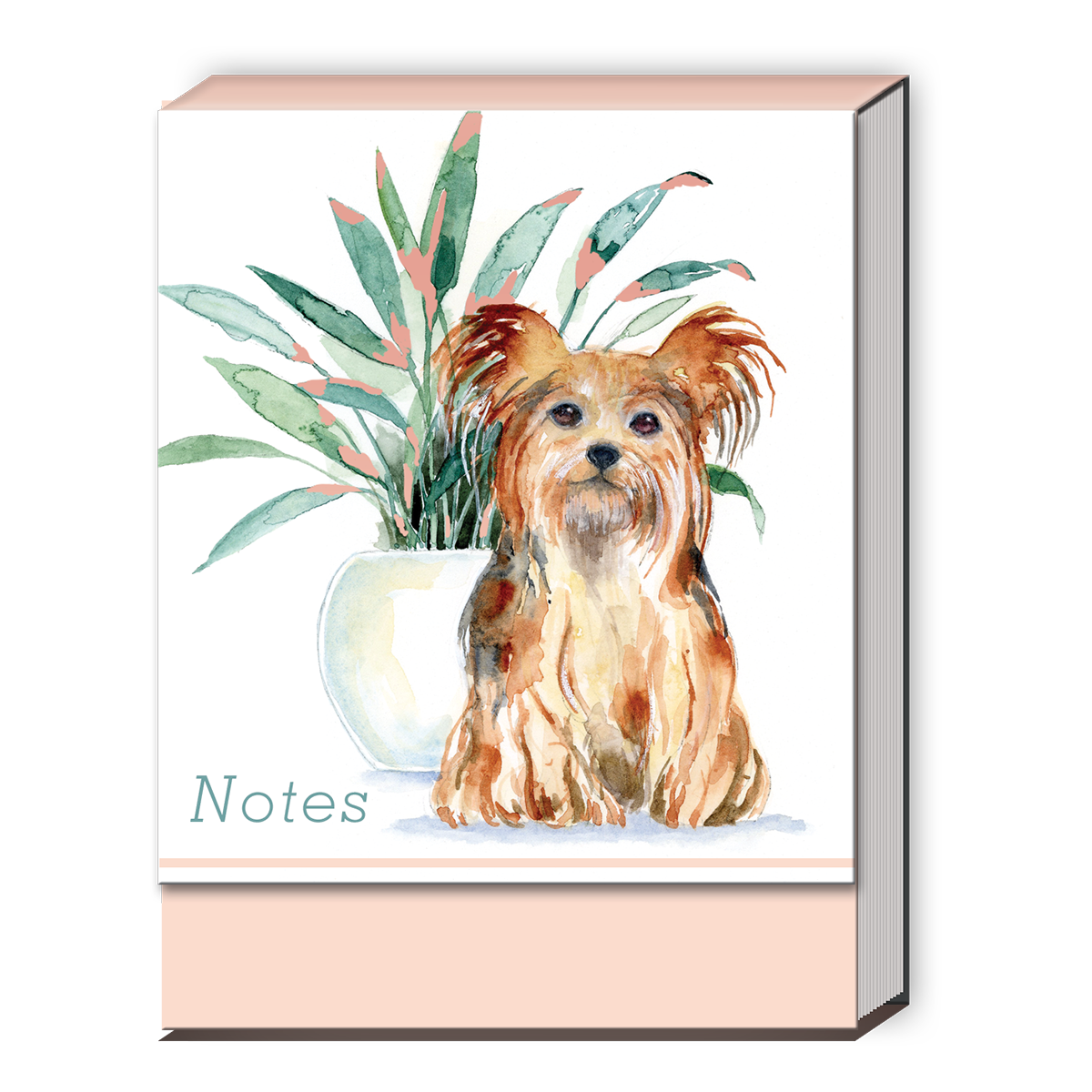 cover of small notebook with watercolor art work of dog and plant.