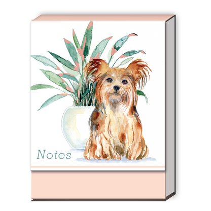 cover of small notebook with watercolor art work of dog and plant.