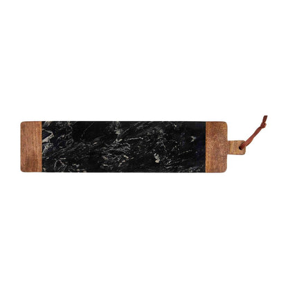 natural and black marble long board on a white background