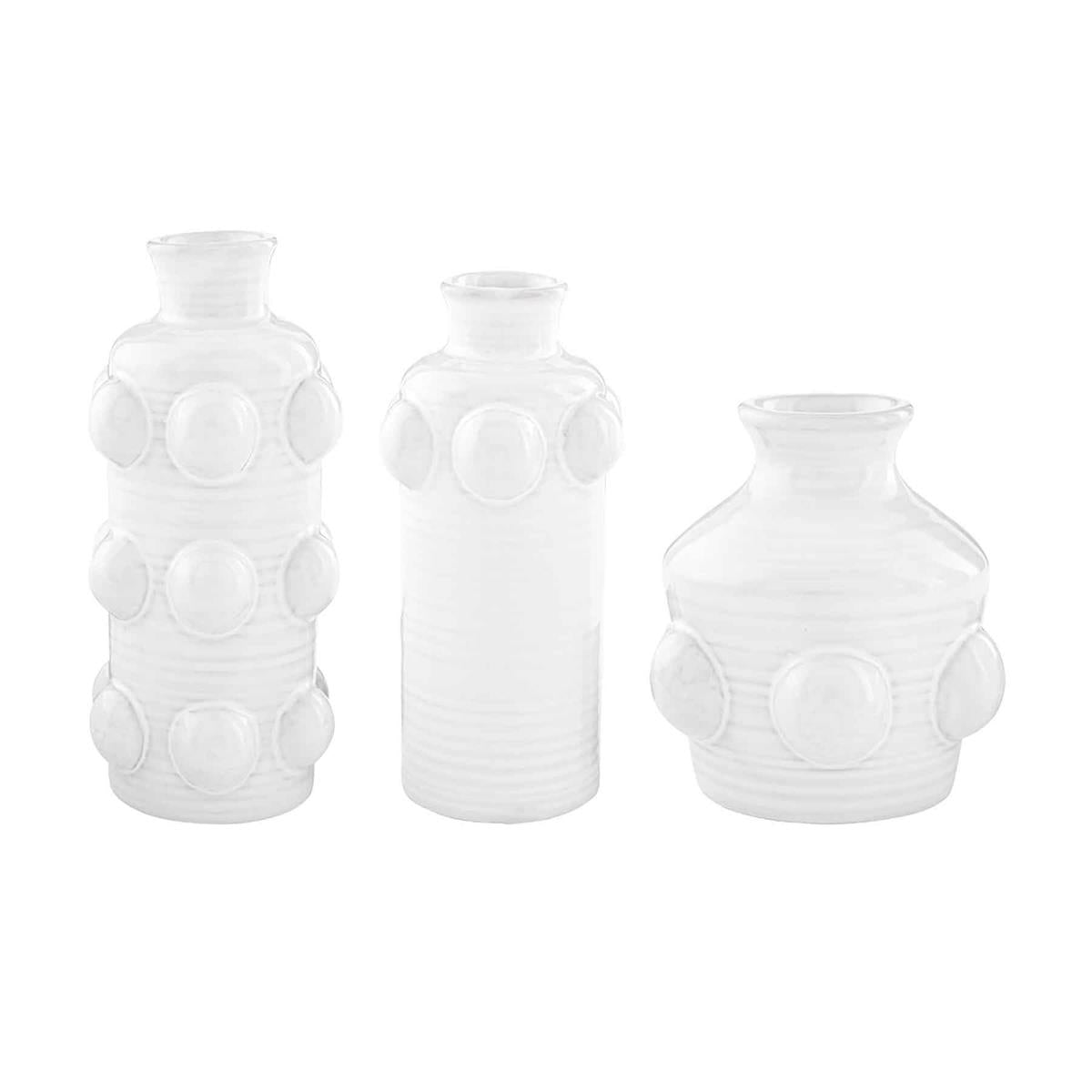 all three sizes of raised dot bud vases on a white background